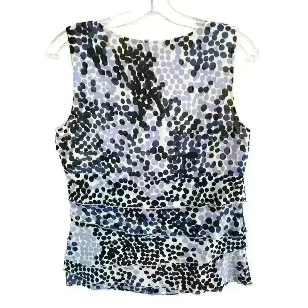 St John Sz 4 Silk Ruffle Dot Top White Black Dot Pattern Feminine Pretty Elegant - Picture 3 of 16